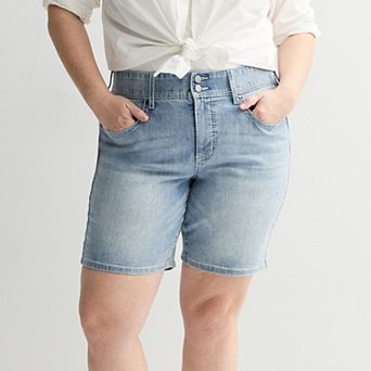 Plus Size Apt. 9® Tummy Control Light Wash Bermuda Shorts