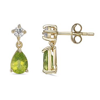 Gemminded 18k Gold over Sterling Silver Peridot & White Topaz Drop Earrings