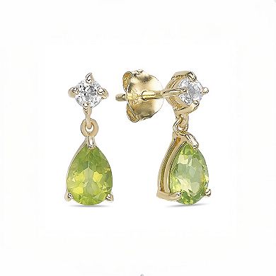 Gemminded Gold Over Silver Peridot & White Topaz Drop Earrings