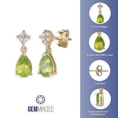 Gemminded Gold Over Silver Peridot & White Topaz Drop Earrings