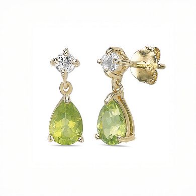 Gemminded Gold Over Silver Peridot & White Topaz Drop Earrings