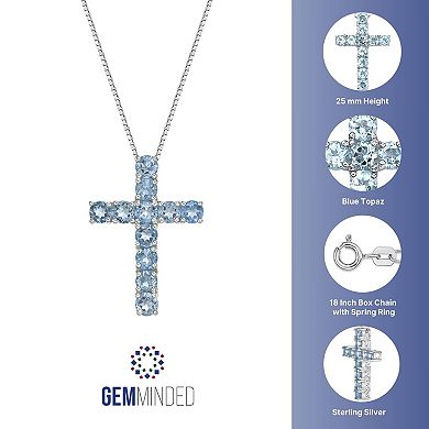 Gemminded Sterling Silver Blue Topaz Cross Pendant Necklace