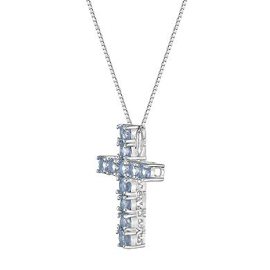 Gemminded Sterling Silver Blue Topaz Cross Pendant Necklace