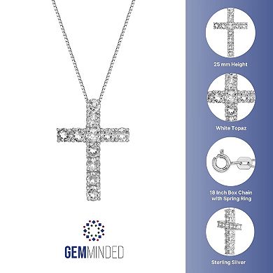 Gemminded Sterling Silver Lab-Created Gemstone Cross Pendant Necklace