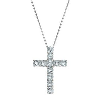 Gemminded Sterling Silver Lab-Created Gemstone Cross Pendant Necklace