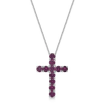 Gemminded Sterling Silver Lab-Created Gemstone Cross Pendant Necklace