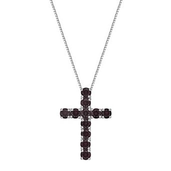 Gemminded Sterling Silver Lab-Created Gemstone Cross Pendant Necklace