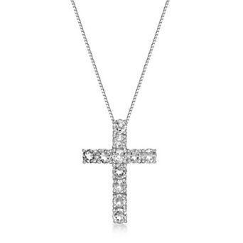 Gemminded Sterling Silver Lab-Created Gemstone Cross Pendant Necklace