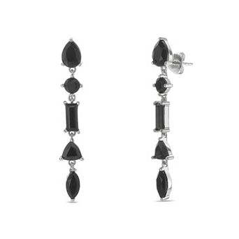 Gemminded Sterling Silver Black Onyx Mixed Shapes Drop Earrings