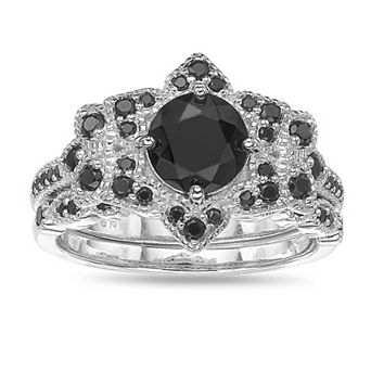 Gemminded Sterling Silver Onyx & Black Spinel Pointed Ring Set