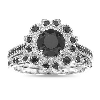 Gemminded Sterling Silver Onyx & Black Spinel Round Ring Set
