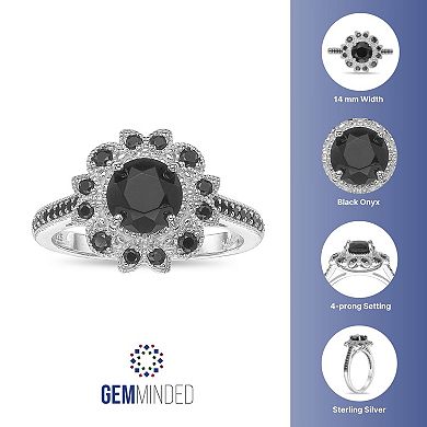 Gemminded Sterling Silver Onyx & Black Spinel Round Ring Set