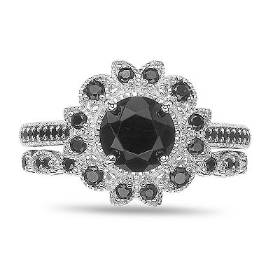 Gemminded Sterling Silver Onyx & Black Spinel Round Ring Set