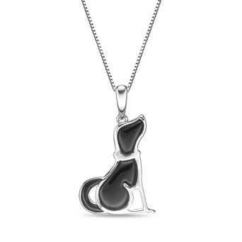 Gemminded Sterling Silver Onyx Dog Pendant Necklace