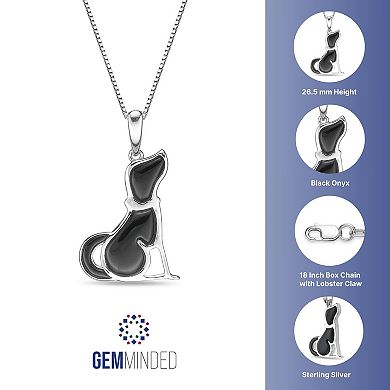 Gemminded Sterling Silver Onyx Dog Pendant Necklace