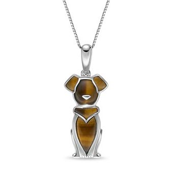 Gemminded Sterling Silver Tiger's Eye Dog Pendant Necklace