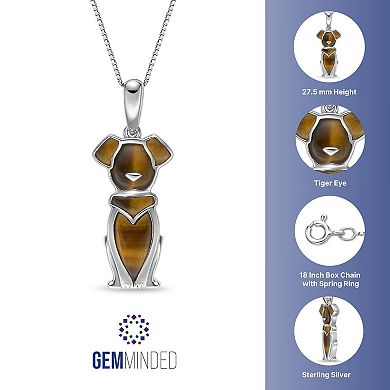 Gemminded Sterling Silver Tiger's Eye Dog Pendant Necklace