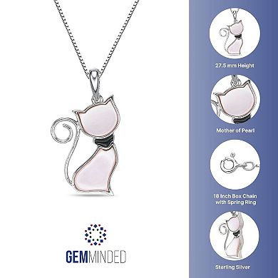 Gemminded Sterling Silver Mother-of-Pearl Cat Pendant Necklace
