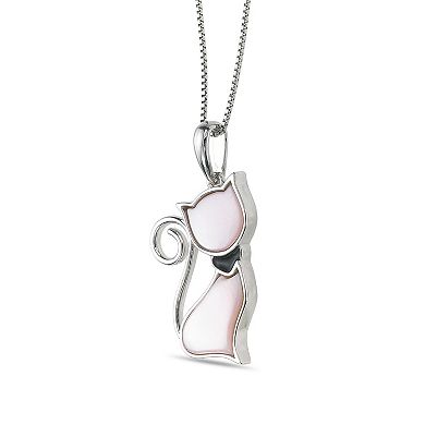 Gemminded Sterling Silver Mother-of-Pearl Cat Pendant Necklace