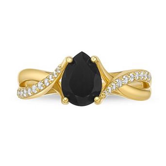 Gemminded 18k Gold Plated Silver 2 Carat T.W. Lab-Created Diamond Onyx Ring