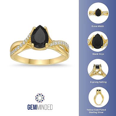 Gemminded 18k Gold Plated Silver 2 Carat T.W. Lab-Created Diamond Onyx Ring