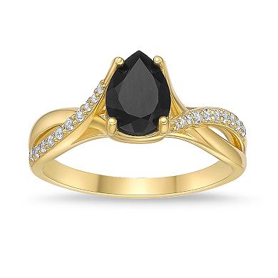 Gemminded 18k Gold Plated Silver 2 Carat T.W. Lab-Created Diamond Onyx Ring