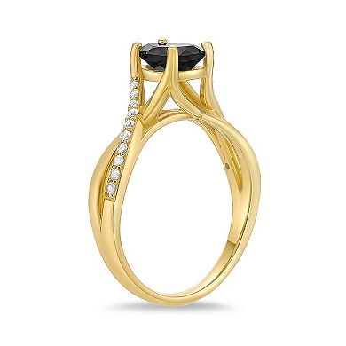 Gemminded 18k Gold Plated Silver 2 Carat T.W. Lab-Created Diamond Onyx Ring