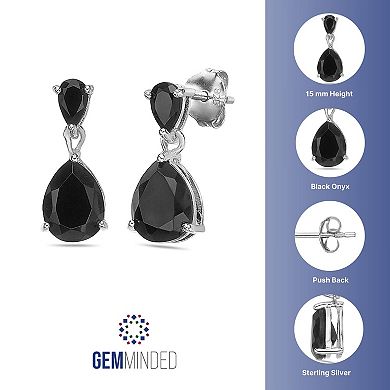 Gemminded Sterling Silver Black Onyx Drop Earrings