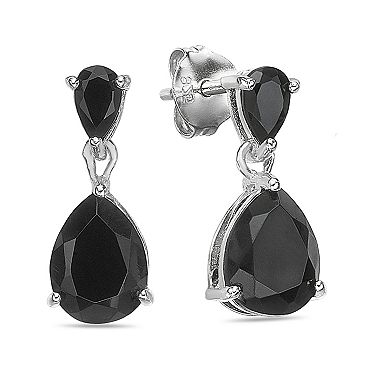 Gemminded Sterling Silver Black Onyx Drop Earrings