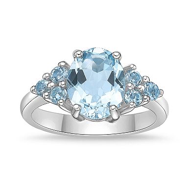 Gemminded Rhodium Over Sterling Silver Blue Topaz Ring