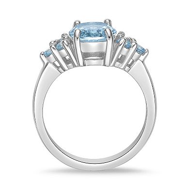 Gemminded Rhodium Over Sterling Silver Blue Topaz Ring