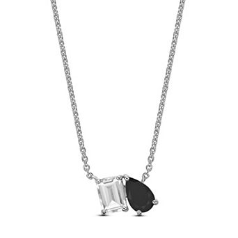 Gemminded Sterling Silver Black Onyx & Lab-Created White Sapphire Pendant Necklace