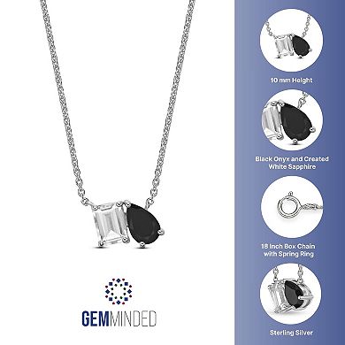 Gemminded Sterling Silver Black Onyx & Lab-Created White Sapphire Pendant Necklace