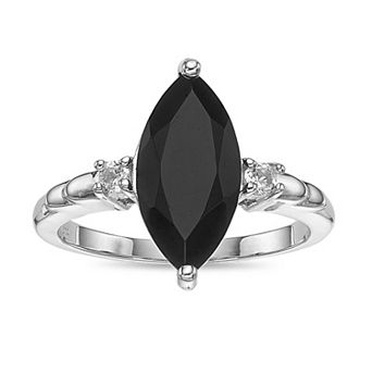 Gemminded Sterling Silver Onyx & Topaz Marquise Ring