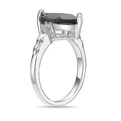 Gemminded Sterling Silver Onyx & Topaz Marquise Ring