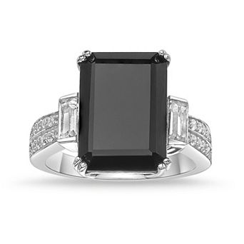 Gemminded Sterling Silver Onyx and Lab-Created White Sapphire Ring