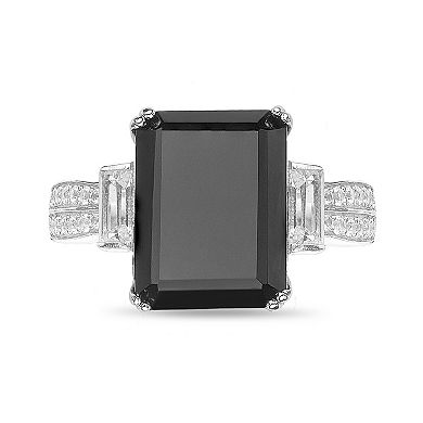Gemminded Sterling Silver Onyx and Lab-Created White Sapphire Ring
