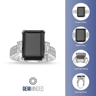 Gemminded Sterling Silver Onyx and Lab-Created White Sapphire Ring
