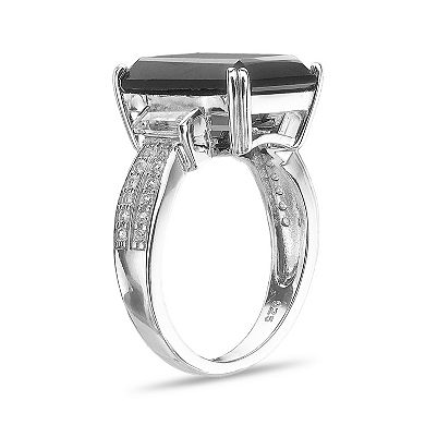 Gemminded Sterling Silver Onyx and Lab-Created White Sapphire Ring