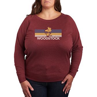 Plus Size Peanuts Woodstock Stripes Retro French Terry Long Sleeve Tee