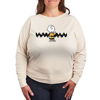 Plus Size Peanuts Charlie Brown Zigzag French Terry Long Sleeve Tee