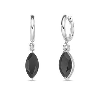 Gemminded Sterling Silver Onyx and White Topaz Dangle Earrings