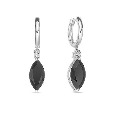Gemminded Sterling Silver Onyx and White Topaz Dangle Earrings
