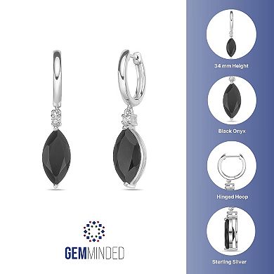 Gemminded Sterling Silver Onyx and White Topaz Dangle Earrings