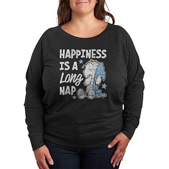 Plus Size Peanuts Happiness Is A Long Nap French Terry Long Sleeve Tee
