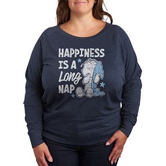 Plus Size Peanuts Happiness Is A Long Nap French Terry Long Sleeve Tee