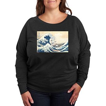 Plus Size Peanuts The Great Wave Off Kanagawa French Terry Long Sleeve Tee