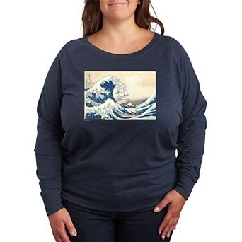 Plus Size Peanuts The Great Wave Off Kanagawa French Terry Long Sleeve Tee