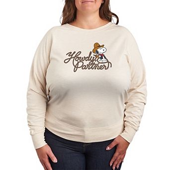 Plus Size Peanuts Howdy Partner Snoopy French Terry Long Sleeve Tee