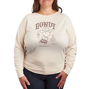 Plus Size Peanuts Howdy Charlie Brown French Terry Long Sleeve Tee